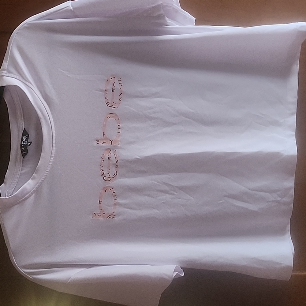 White bebe Sport Short Sleeve T-shirt Size M Pink Bandana Lettering